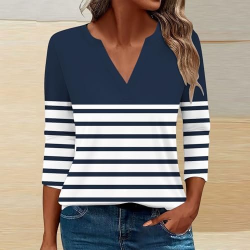 3/4 Length Sleeve Womens Tops Henley Shirts for Women V Neck Summer Trendy Work Clothes Ladies Fashion Outfits S-3XL
