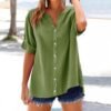 1757954157_41Ff-ECEDYL._AC_.jpg Women's Solid V-Neck Linen Shirt - 2025 Lightweight Summer Beach Top, Short Sleeve Boho Button Front Casual Blouse