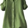 1757954157_41QPCK5weOL._AC_.jpg Women's Solid V-Neck Linen Shirt - 2025 Lightweight Summer Beach Top, Short Sleeve Boho Button Front Casual Blouse
