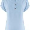 Linen Shirt for Women Summer Button Down Short Sleeve V Neck Tops Solid Color Comfy Blouses Casual Dressy Tunic Top