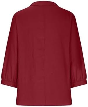 Linen Shirts for Women Summer Beach 3/4 Length Sleeve V Neck Button Tops Dressy Casual Tunic Loose Blouse 2025
