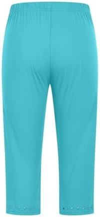 Capri Leggings for Women 2025 Summer Rhinestone Trim High Waisted Capri Yoga Pants Workout Comfy Compression Joggers