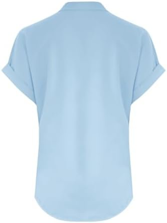 Linen Shirt for Women Summer Button Down Short Sleeve V Neck Tops Solid Color Comfy Blouses Casual Dressy Tunic Top