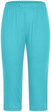 Capri Leggings for Women 2025 Summer Rhinestone Trim High Waisted Capri Yoga Pants Workout Comfy Compression Joggers