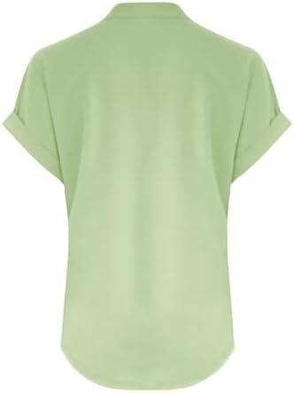 Linen Shirt for Women Summer Button Down Short Sleeve V Neck Tops Solid Color Comfy Blouses Casual Dressy Tunic Top