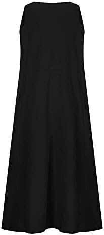 Women's Summer Cotton Linen Long Dress Sleeveless Elegant Flowy Dresses Plus Size Loose Comfy Dress with Pockets
