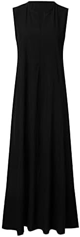 SHAOBGE Maxi Dress for Women Trendy 2024 Sleeveless Casual Vintage Cotton-Blend Summer Dress Plus Size Summer