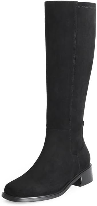 31g22ns7oL._AC_.jpg Knee High Boots Women Faux Leather Elastic Boots Low Heel Square Toe Side Zipper Fall Long Tall Boots for Women