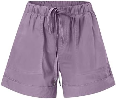 Shorts for Women Trendy Summer 2025 Casual Beach Cotton Linen Drawstring Elastic Waist Plus Size Shorts Pockets