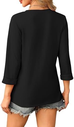 WIHOLL Womens Tops 3/4 Length Sleeve V Neck Casual Tunic Tops Basic Shirts Loose Fit Blouse