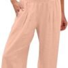 Generic Capri Pants for Women High Waisted Wide Leg Linen Capris Summer Loose Elastic Trousers with Pockets