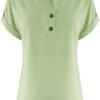 Linen Shirt for Women Summer Button Down Short Sleeve V Neck Tops Solid Color Comfy Blouses Casual Dressy Tunic Top