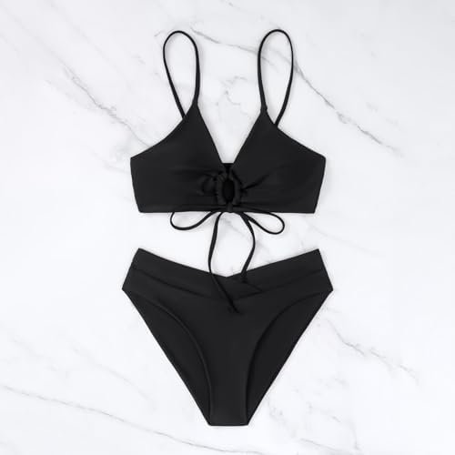 Bikini Sets for Women High Waisted Tummy Control Push up Solid Thong 2 Piece Bathing Suits Sexy Cheeky Beach Swimwear