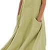 Women's Summer Cotton Linen Long Dress Sleeveless Elegant Flowy Dresses Plus Size Loose Comfy Dress with Pockets