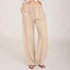 SHAOBGE Cotton Linen Pants for Women Summer Wide Leg Casual Loose Drawstring High Waist Palazzo Pants Trousers with Pockets