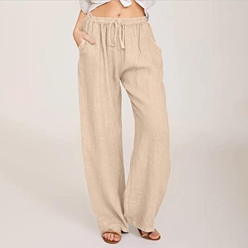 SHAOBGE Cotton Linen Pants for Women Summer Wide Leg Casual Loose Drawstring High Waist Palazzo Pants Trousers with Pockets