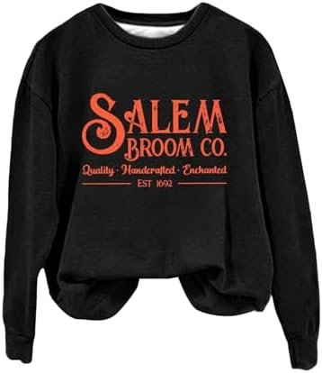 Generic Halloween Sweatshirts for Women 1692 Salem Broom Co Graphic Pullover Crewneck Long Sleeve Shirts 2024 Fall Outfits