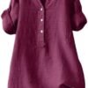 Womens Cotton Linen Shirts 2025 Gauze Short Sleeve V Neck Button Down Tops Vacation Travel Summer Beach Blouse Tunic
