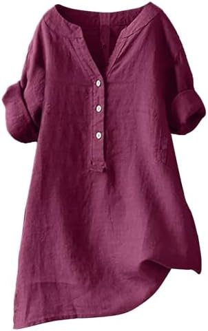 Womens Cotton Linen Shirts 2025 Gauze Short Sleeve V Neck Button Down Tops Vacation Travel Summer Beach Blouse Tunic