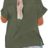 31HK30vN-2L._AC_.jpg Linen Shirts for Women 2025 Summer Cotton Button Down Short Sleeve Blouses Casual Oversized Solid Color Tunic Tops