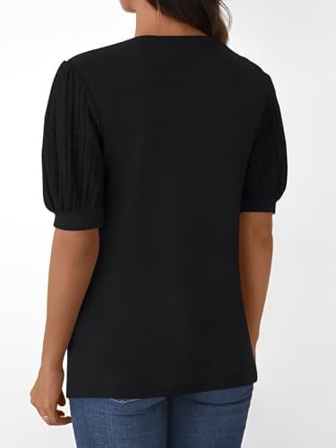 31INgELniyL._AC_.jpg LILLUSORY Womens 2025 Summer Sweater Top Short Sleeve Blouses Dressy Casual Shirts Business Tops Cute Vacation Tunic