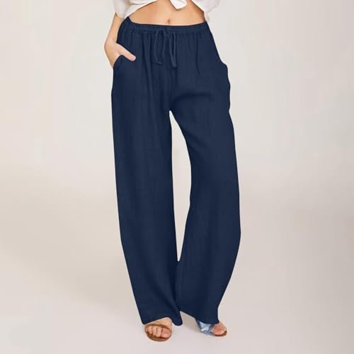 31KluOEqXqL._AC_.jpg Linen Pants Women Casual Linen High Waist Pant Loose Fit Summer Pants Trousers Cotton Linen Palazzo Pants with Pockets