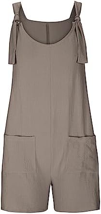 maisdgop Rompers for Women Summer Casual Sleeveless Overall Comfy Loose Spaghetti Strap Romper Fashion Jumpsuit with Pockets