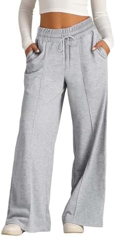 SHAOBGE Oversized Wide Leg Sweatpants Women Elastic Drawstring Straight Leg Sweatpants Low Waisted Baggy Lounge Pants Pocket