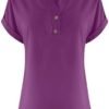 Linen Shirts for Women Summmer Short Sleeve Casual Tops Henley Vcation Beach Lounge Button Lightweight Tunic Blouse