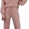 Womens Sweatsuits 2 Piece Set Airport Outfits for Women Crewneck Long Sleeve Sweatshirts Drawstring Pants Tracksuits