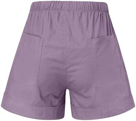 Shorts for Women Trendy Summer 2025 Casual Beach Cotton Linen Drawstring Elastic Waist Plus Size Shorts Pockets