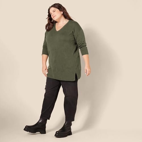 Amazon Essentials Women's Lightweight Long-Sleeve V-Neck Tunic Sweater (Available in Plus Size)