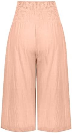 Generic Capri Pants for Women High Waisted Wide Leg Linen Capris Summer Loose Elastic Trousers with Pockets