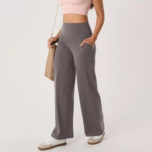 Yoga Pants for Women 2025 Baggy High Waist Tummy Control Wide Leg Pants Soft Sports Straight Leg Pants with Pockets