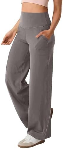 Yoga Pants for Women 2025 Baggy High Waist Tummy Control Wide Leg Pants Soft Sports Straight Leg Pants with Pockets
