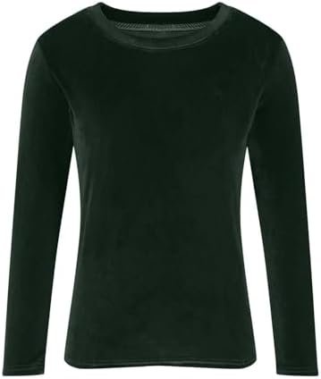 Velvet Tops for Women Long Sleeve Round Neck Shirt Blouse Pullove Solid Casual Tee Shirt Trendy Velvet Tops