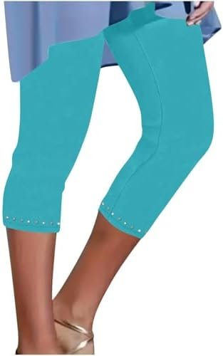 Capri Leggings for Women 2025 Summer Rhinestone Trim High Waisted Capri Yoga Pants Workout Comfy Compression Joggers