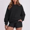 Two Piece Sets for Women Baggy Shorts Oversized Pullover Crew Neck Sweatshirts Lounge Sweatsuits 2 Piece Outfit