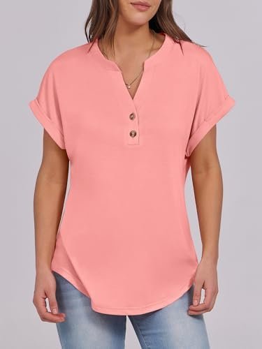 31W5KYoKKpL._AC_.jpg ANRABESS Womens Short Sleeve Henley Tops V Neck Dressy Casual Blouses Summer Trendy Tee Shirts 2025 Vacation Fashion Clothes