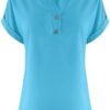 Summer Tops for Women 2025 Trendy Short Sleeve Cotton Linen Shirt Casual Button v Neck Tunic Blouses Outfits