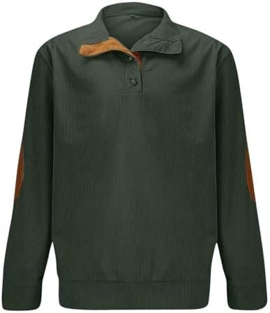 oiangi Corduroy Sweatshirts for Men Casual Long Sleeve Shirts Thermal Stand Collar 1/4 Button Up Pullovers Loose Fit Sweater