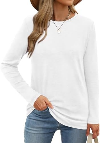 XIEERDUO Long Sleeve Shirts for Women Casual Crew Neck Basic Fall Tops Loose Fit Comfy
