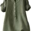 Boho Linen Shirts for Women 2025 Gauze Short Sleeve V Neck Button Loose Fit Blouses Vacation Dress Casual Tunic Tops