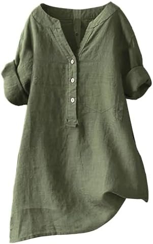 Boho Linen Shirts for Women 2025 Gauze Short Sleeve V Neck Button Loose Fit Blouses Vacation Dress Casual Tunic Tops