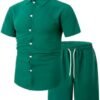 Generic Men Cotton Linen Sets Outfits 2 Piece Summer Causal Short Sleeve Button Up Shirt and Shorts Set Beach Vacation Outfit