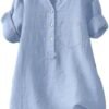 Boho Linen Shirts for Women 2025 Gauze Short Sleeve V Neck Button Loose Fit Blouses Vacation Dress Casual Tunic Tops