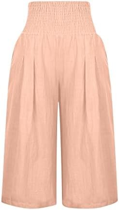 Generic Capri Pants for Women High Waisted Wide Leg Linen Capris Summer Loose Elastic Trousers with Pockets