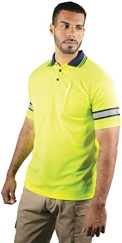 First Class Men's High Visibility Regular Fit Security and Plain Polo Shirt with Reflective Stripes Yellow/Lime ANSI