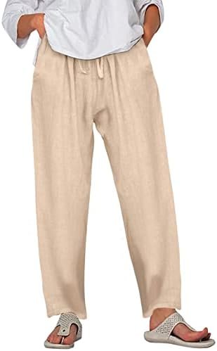 SHAOBGE Cotton Linen Pants for Women Summer Wide Leg Casual Loose Drawstring High Waist Palazzo Pants Trousers with Pockets