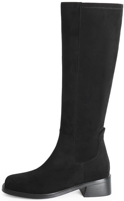 31fCmXlTeaL._AC_.jpg Knee High Boots Women Faux Leather Elastic Boots Low Heel Square Toe Side Zipper Fall Long Tall Boots for Women